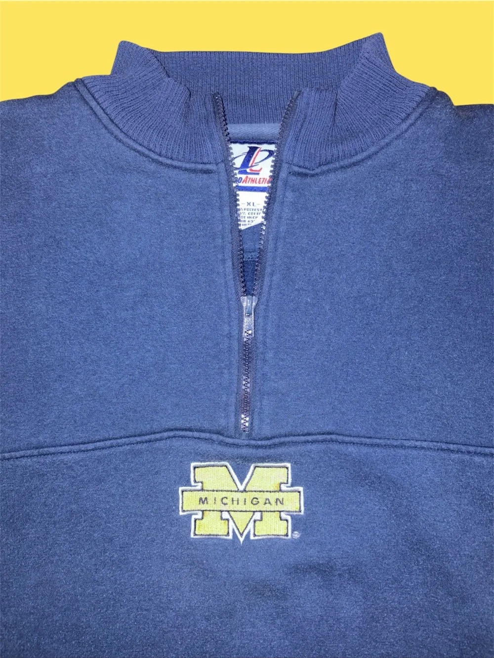 Logo Athletic Navy & Yellow Quarter-Zip Pullover
